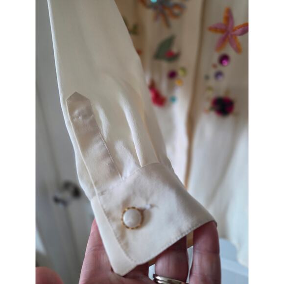 Havana By Hero Group Sz 12 Beaded Embroidered Mermaid Silk Sea Button Up - Picture 10 of 12